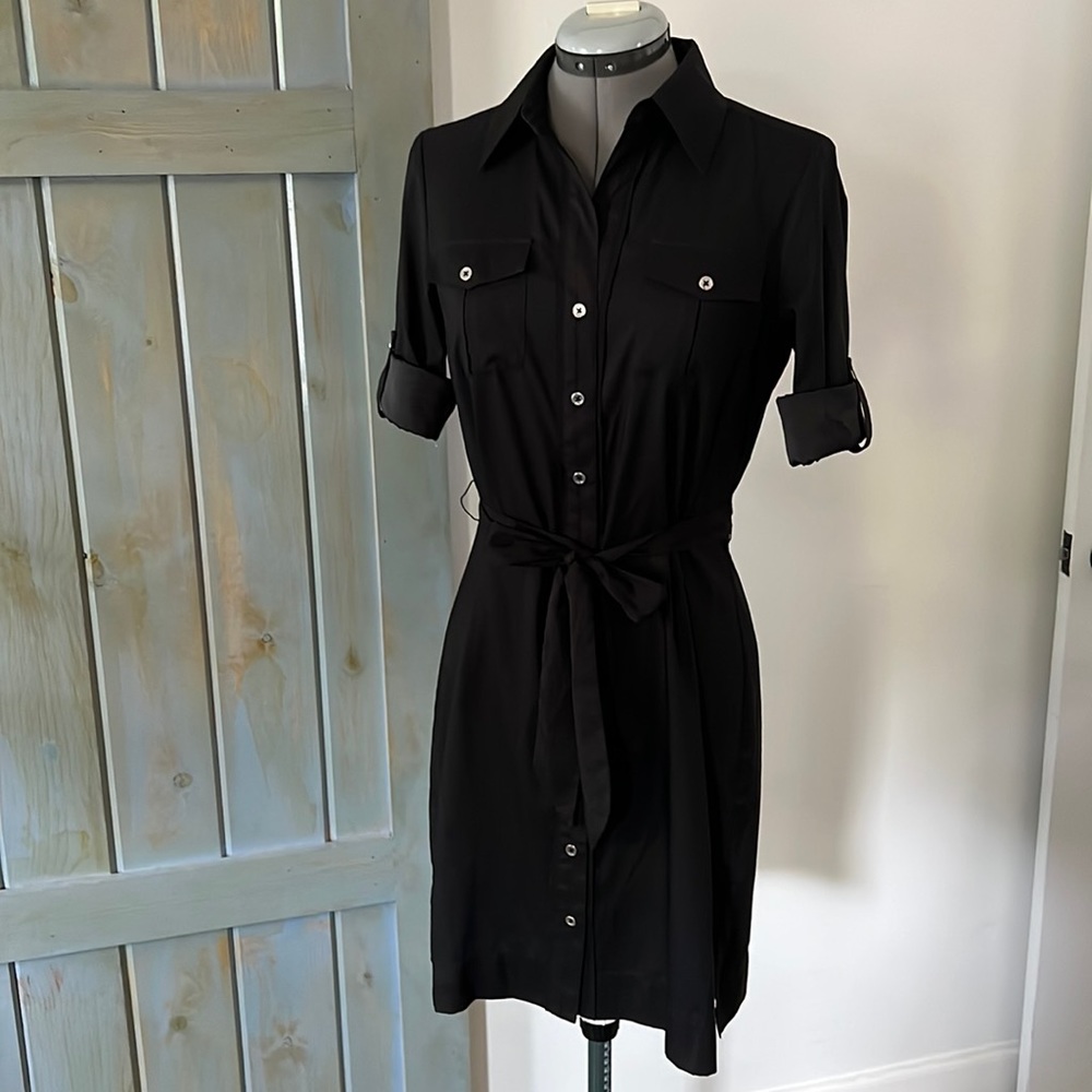 White House Black Market Silky Black Button Up Dress